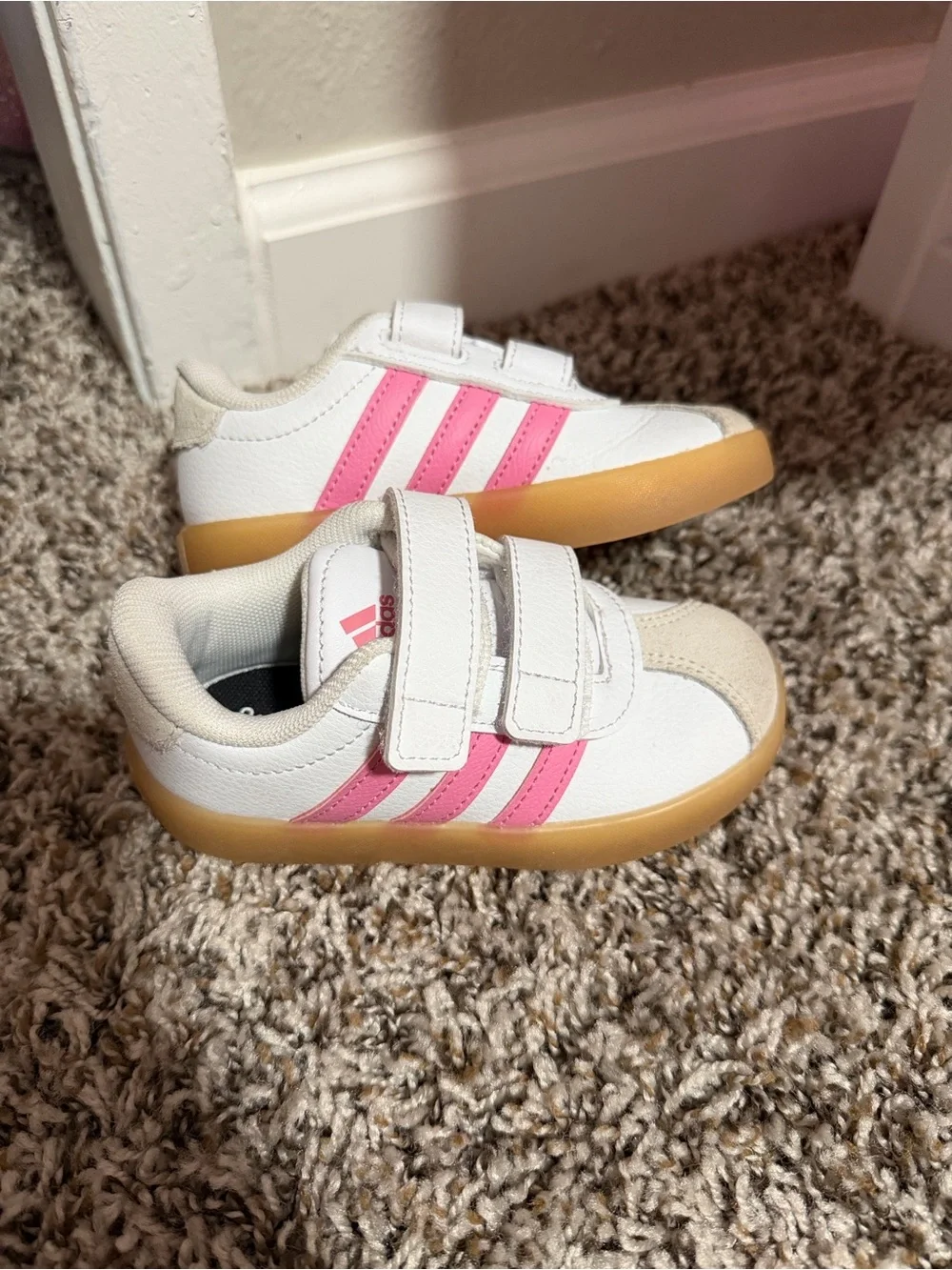 adidas samba toddler White and Pink Velcro Sneakers with Gum Sole